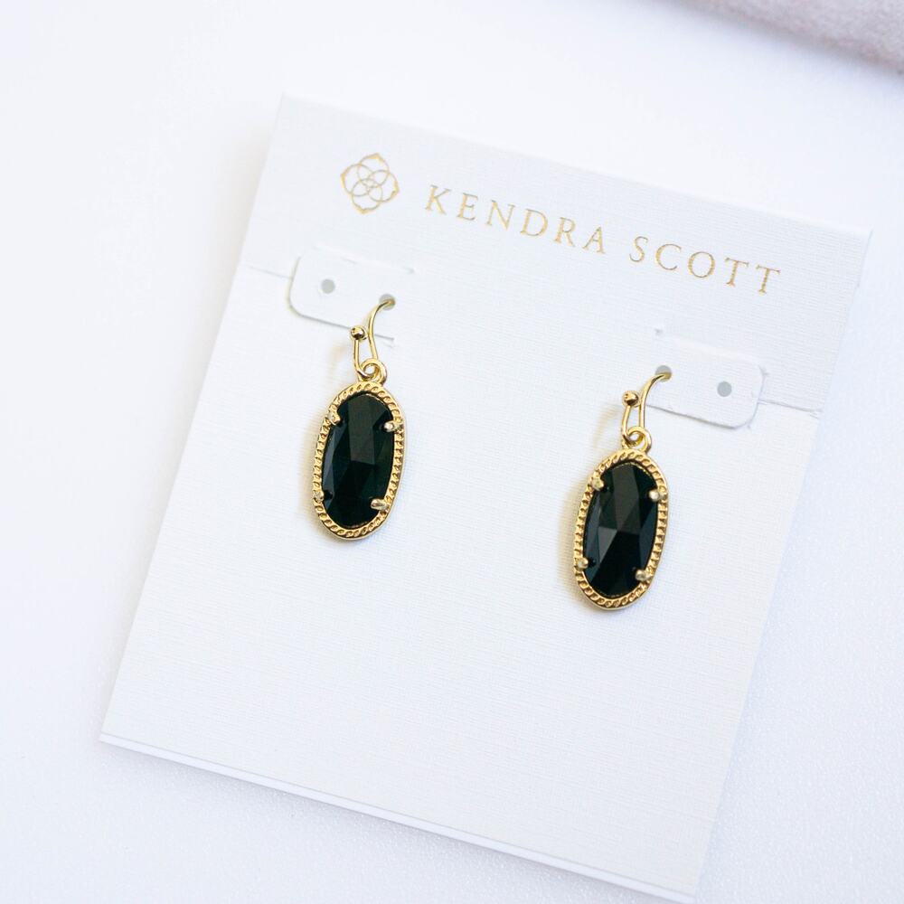 Kendra Scott Lee Gold Drop Earrings in Black Opaque Glass - Picture 4 of 4